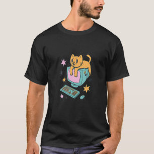 Computer Old School Vintag Cat Old PC Retro Tuch T-Shirt