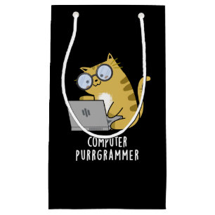 Computer Purr-Grammer Funny Cat Pun Dark BG Kleine Geschenktüte