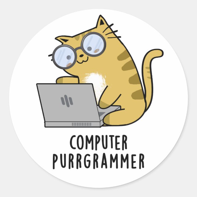Computer Purr-Grammer Funny Cat Pun Runder Aufkleber (Vorderseite)