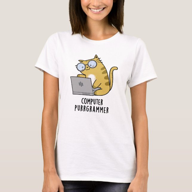 Computer Purr-Grammer Funny Cat Pun T-Shirt (Vorderseite)