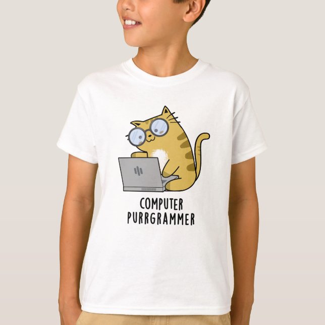 Computer Purr-Grammer Funny Cat Pun T-Shirt (Vorderseite)