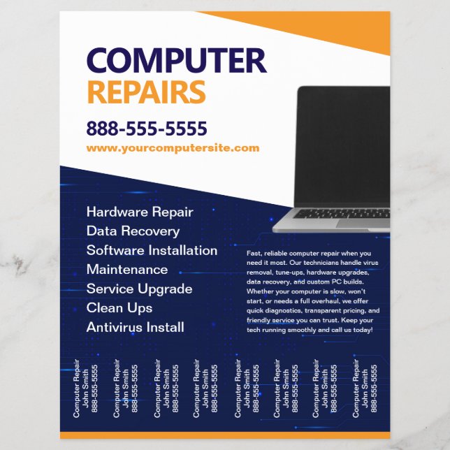 Computer Repairs with Tear Offs Flyer Template (Vorne)