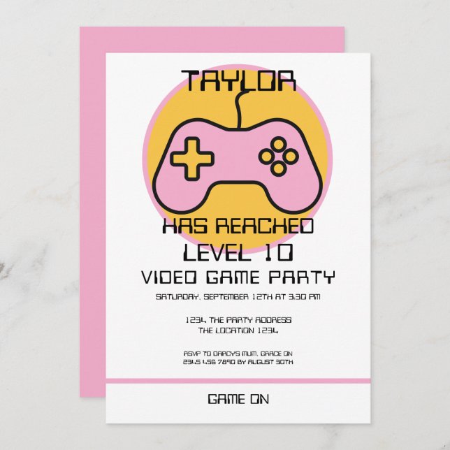 Computer Video Game Player - Geburtstag steigern Einladung (Vorne/Hinten)