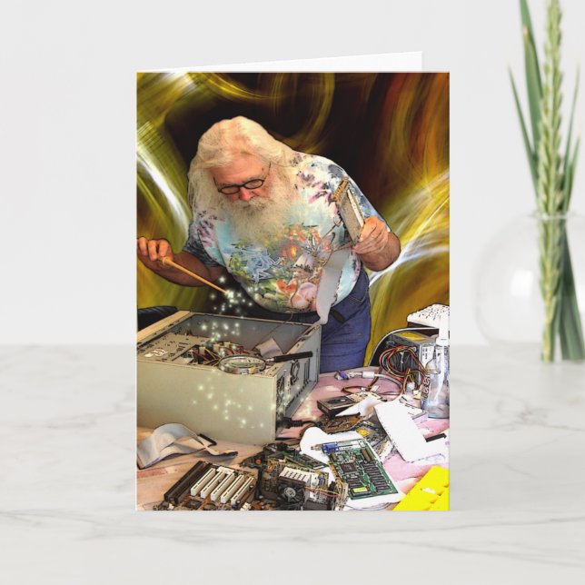 COMPUTER-ZAUBERER-GRUSS-KARTE FEIERTAGSKARTE (Vorderseite)