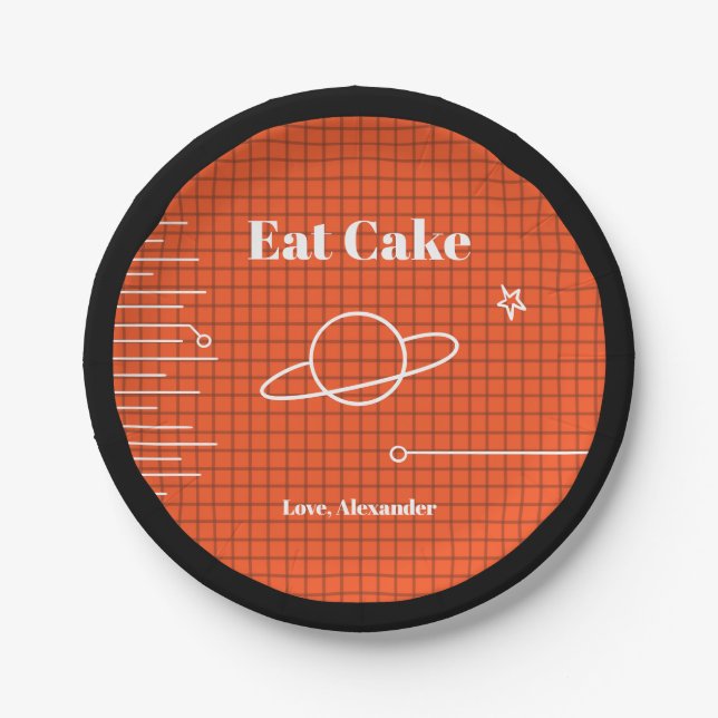 Computerbildschirm-Raumschiff isst Geburtstag Kuch Pappteller (Vorderseite)