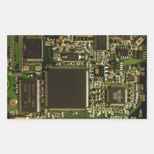 Computerfestplattenplatine - Grün Rechteckiger Aufkleber (Vorderseite)