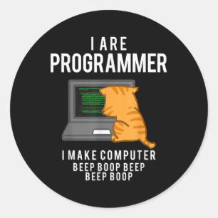 Computerkatzenprogrammierer Funny Coder Meme Runder Aufkleber