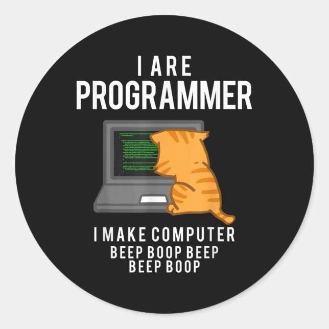 Computerkatzenprogrammierer Funny Coder Meme Runder Aufkleber (Vorderseite)