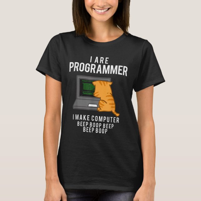 Computerkatzenprogrammierer Funny Coder Meme T-Shirt (Vorderseite)