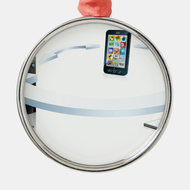 Computerlaptop- und -Handyverbindung Silbernes Ornament (Vorne)