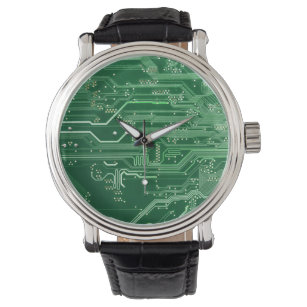 Computermuster der grünen elektronischen Schaltung Armbanduhr