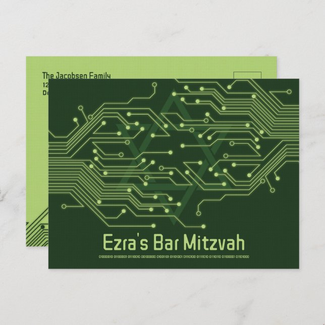 Computerplatine Bar Mitzvah Save the Date Postkarte (Vorne/Hinten)