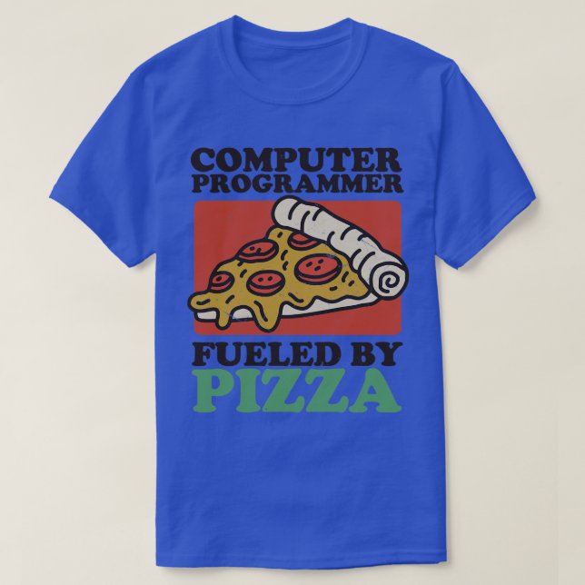 Computerprogrammierer mit Pizza T-Shirt (Design vorne)