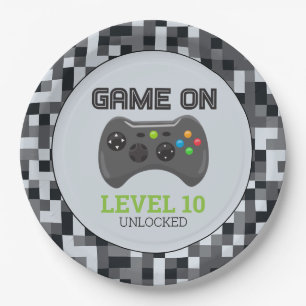 Computerspiel Level Up Controller Geburtstagsparty Pappteller