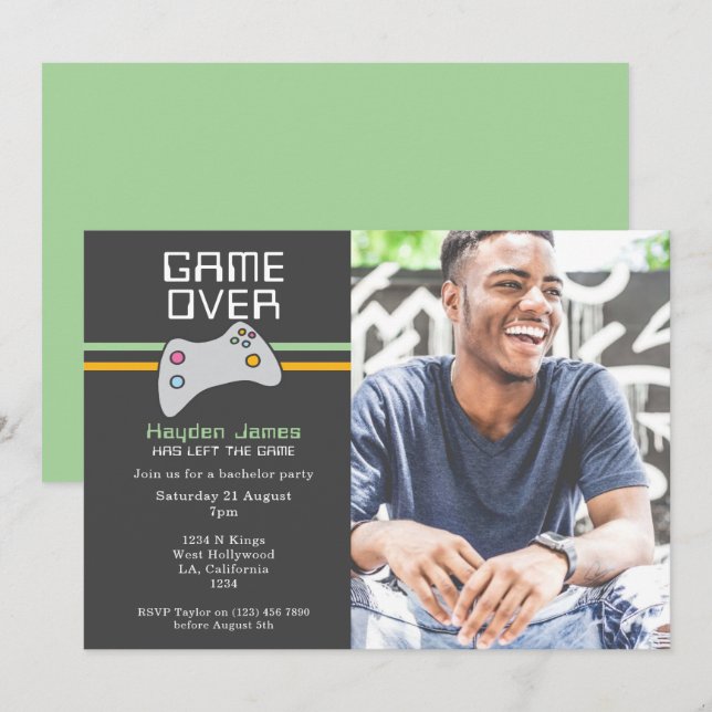 Computervideospiel über Batchelor-Party Einladung (Vorne/Hinten)