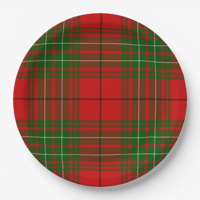 Comyn-Tartan rot grün kariert Pappteller (Vorderseite)