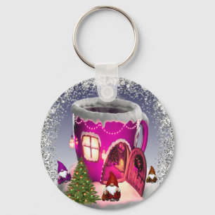 con casa en forma de taza con enanos schlüsselanhänger