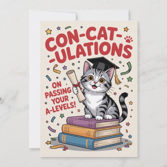  „Con-cat-ulations“ Erfolg auf A-Level  Karte (Vorderseite)