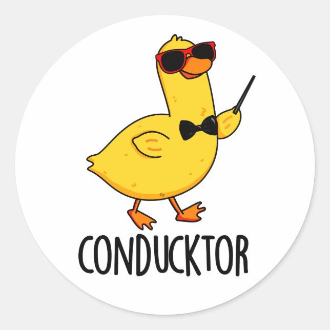 Con-duck tor Funny Music Conductor Duck Pun Runder Aufkleber (Vorderseite)