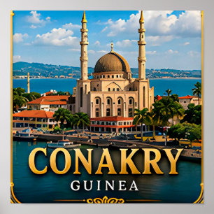 Conakry Atlantikküste und tropischer Hafen Poster