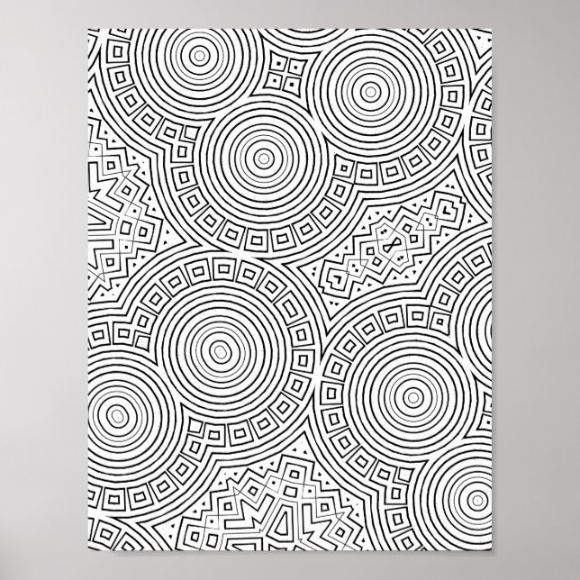 Concentric Circle Mosaic Coloring Page Pattern Art Poster (Vorne)