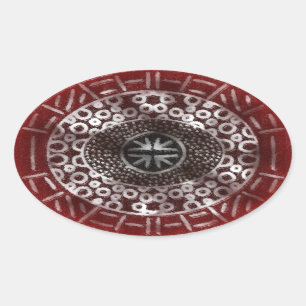 Concentric Circles African Tribal Print red ombre Ovaler Aufkleber