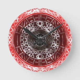 Concentric Circles African Tribal Print red ombre Runde Wanduhr