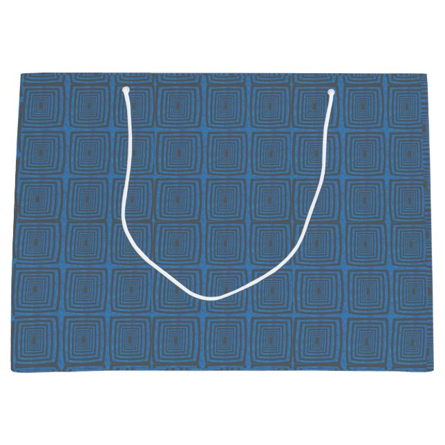 Concentric Wavy Squares on a mottled blue paintbox Große Geschenktüte (Vorderseite)