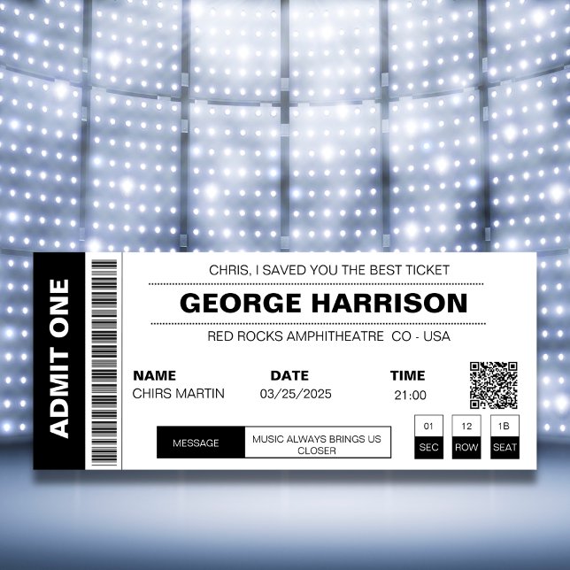 Concept Ticket QR Code Minimalistisch Schwarz/Weiß (Concert Ticket QR Code Minimalist Black And White)