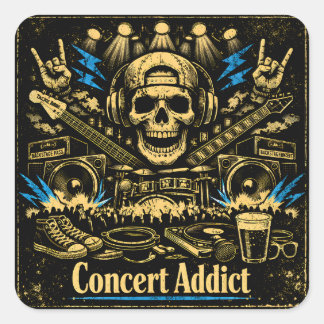 Concert Addict – Live Music Fan Culture Quadratischer Aufkleber