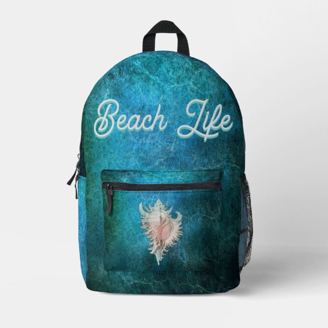 Conch Muschel "Beach Life" Bedruckter Rucksack (Vorderseite)