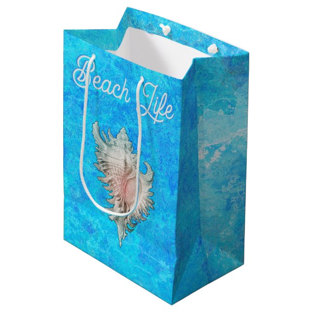 Conch Muschel "Beach Life" Mittlere Geschenktüte (Vorderseite Schrägansicht)