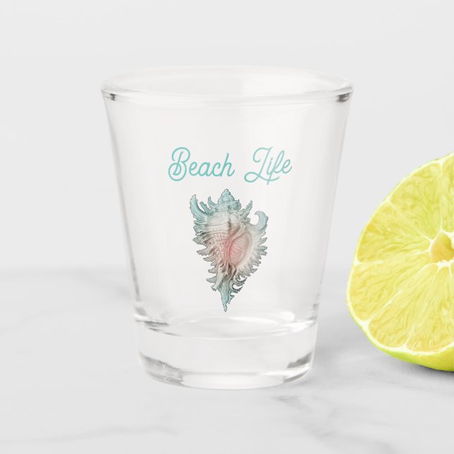 Conch Muschel "Beach Life" Schnapsglas (Vorderseite)