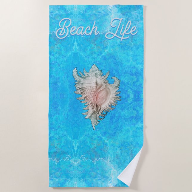 Conch Muschel "Beach Life" Strandtuch (Vorderseite)
