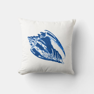 Conch Muschel - blau und weiß Kissen