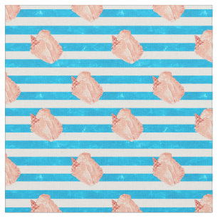 Conch-Muscheln an der Küste von Blue Stripes Stoff
