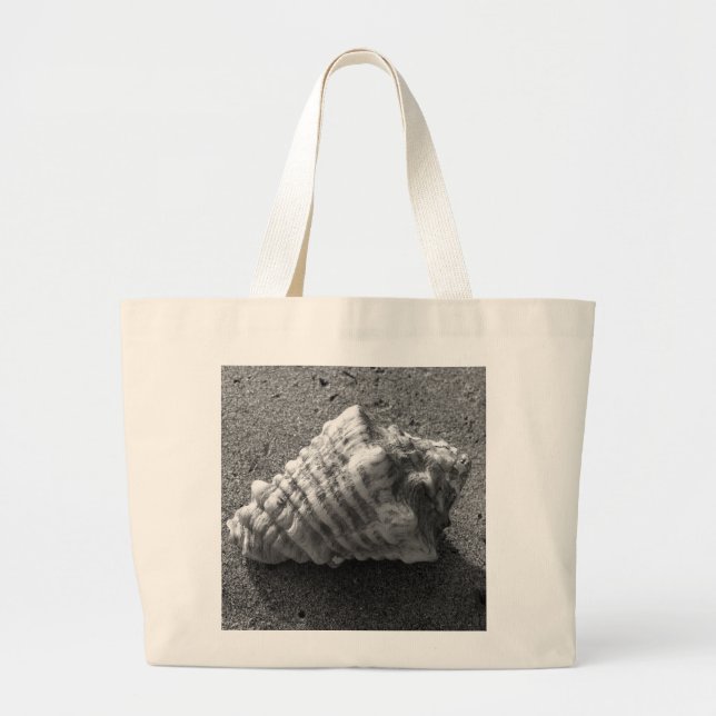 Conch Seashell Black and White Beach Tote Bag Jumbo Stoffbeutel (Vorne)