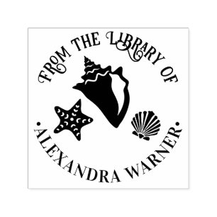 Conch Starfish Scallop Seashell Beach Library Rund Permastempel