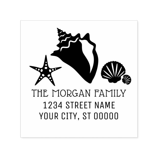 Conch Starfish Seashells Beach Name Adresse Permastempel (Design)