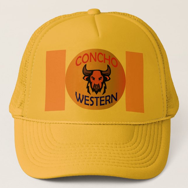 Concho Western Bull Logo - Rustikale Cowboy Ranch Truckerkappe (Vorderseite)