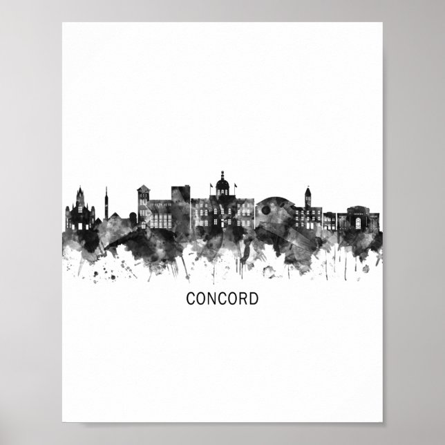 Concord New Hampshire Skyline BW Poster (Vorne)