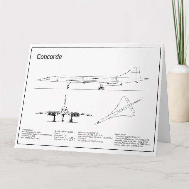 Concorde - Flugzeugkonzeption Zeichnend Pläne BD Dankeskarte (Vorderseite)