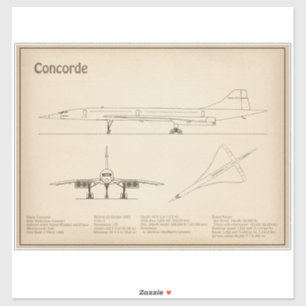 Concorde - Flugzeugkonzeption Zeichnend Pläne SD Aufkleber