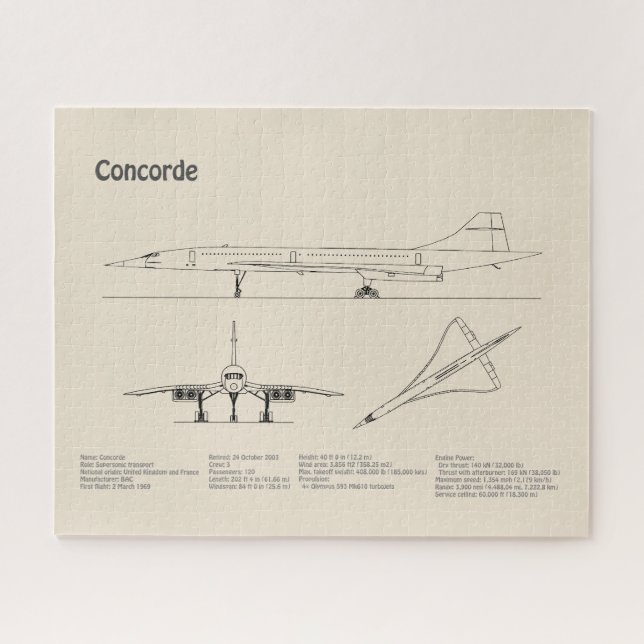 Concorde - Flugzeugkonzeption Zeichnend Pläne SD Puzzle (Horizontal)