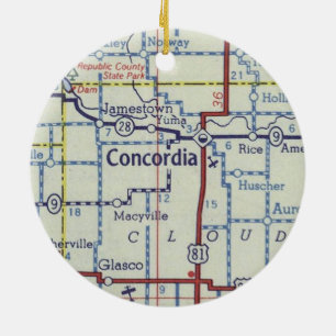 Concordia Kansas Vintag Map Keramik Ornament