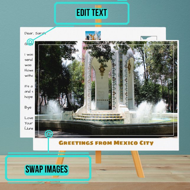 Condesa Neighborhood Fountain in Mexiko-Stadt Postkarte (Enjoy our customizable postcard)