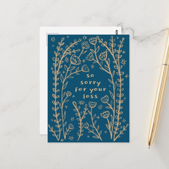 CONDOLENCES floral whimsical Sketch Doodle Sorry Postkarte (Vorderseite/Rückseite Beispiel)