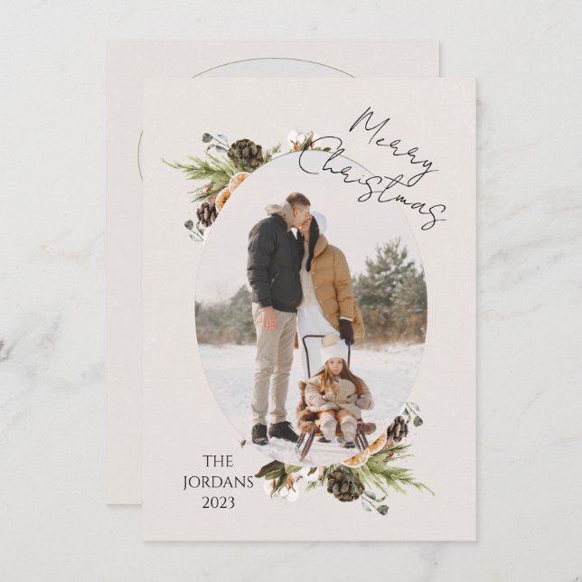 Cone Branches Weihnachts-Foto-Weihnachtskarte Einladung (Vorne/Hinten)