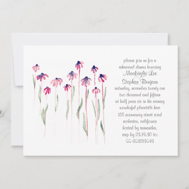 Coneflowers Probe Dinner Wasserfarbene Einladung (Vorderseite)