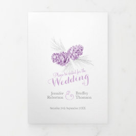 Cones lila graue Herbsthochzeit Dreifach-gefaltete Programmkarte